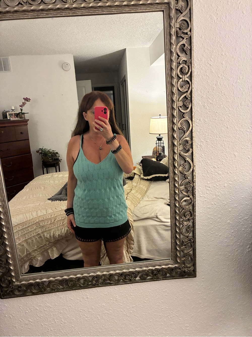 SHEIN Mint Green Textured Knit V-Neck Tank Top